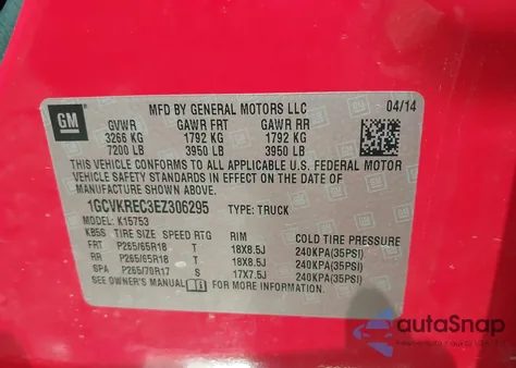 2014 Chevrolet Silverado 1500 1Lt from USA, damaged, VIN 1GCVKREC3EZ306295